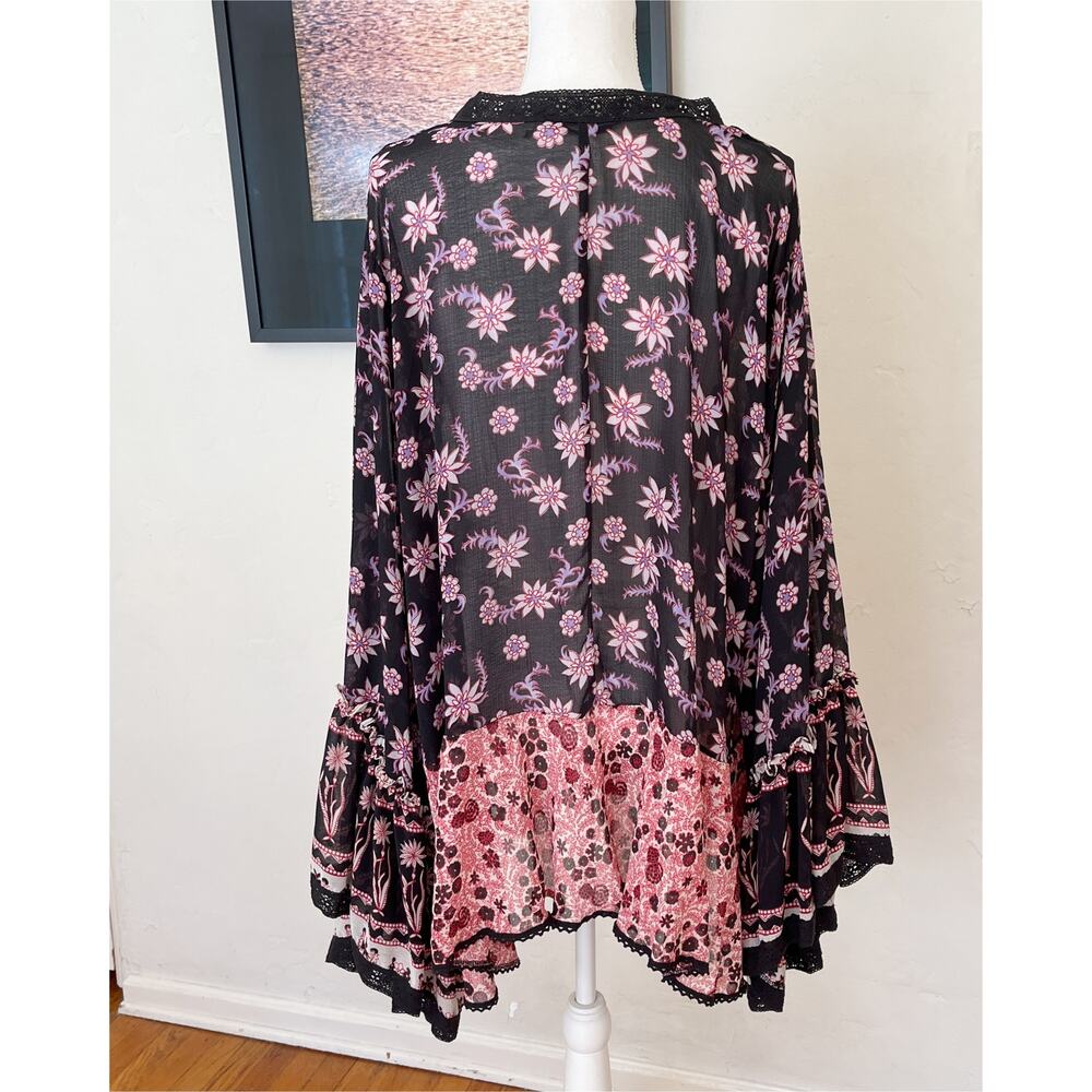 FREE PEOPLE Women Oversize Boho Lola Placed Dark Floral Relaxed Kimono Top - Picture 9 of 10